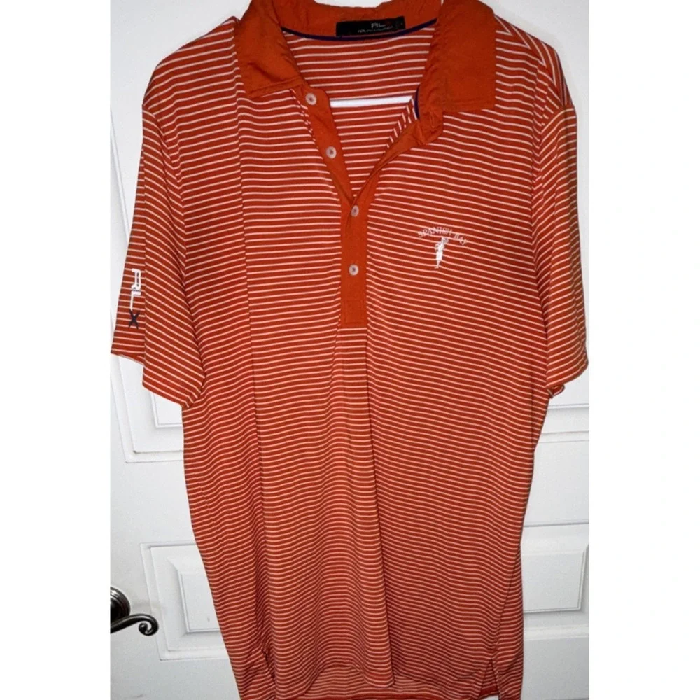 Ralph Lauren RLX Men's L Orange Striped Golf Polo Shirt Short Sleeve